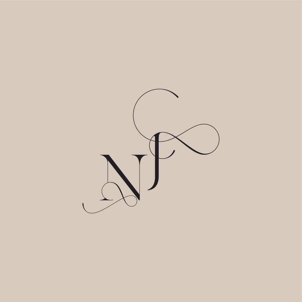wedding serif monogram logo line and bold mix concept NJ beautiful initial letter vector