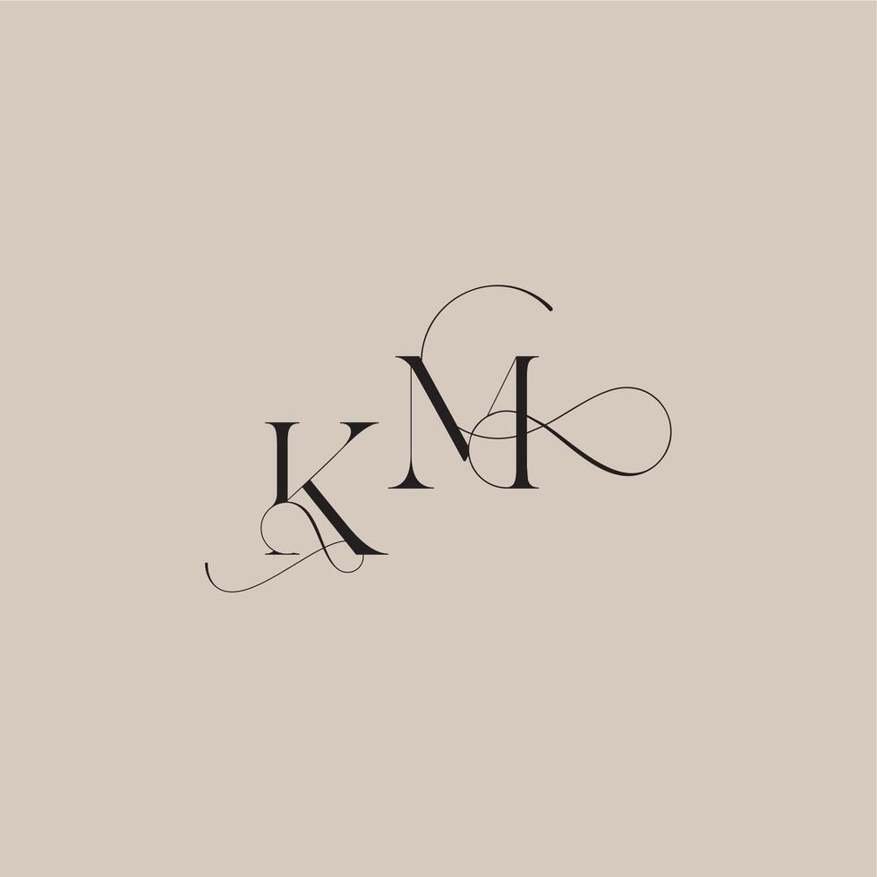 beautiful initial wedding serif monogram logo letter line and bold mix concept KM vector