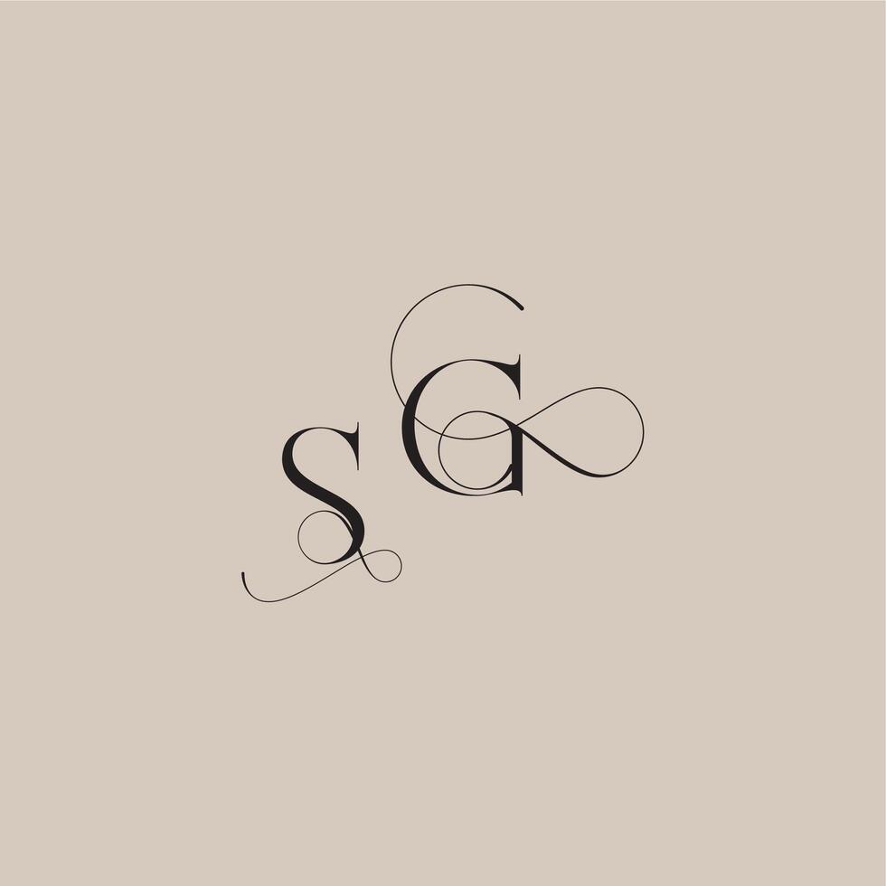 wedding serif monogram logo line and bold mix concept SG beautiful initial letter vector