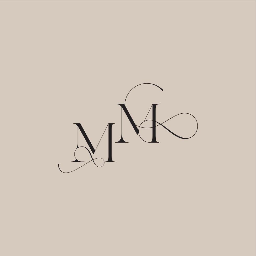 wedding serif monogram logo line and bold mix concept MM beautiful initial letter vector