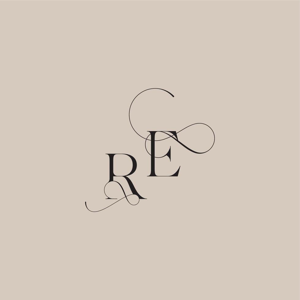 wedding serif monogram logo line and bold mix concept RE beautiful initial letter vector
