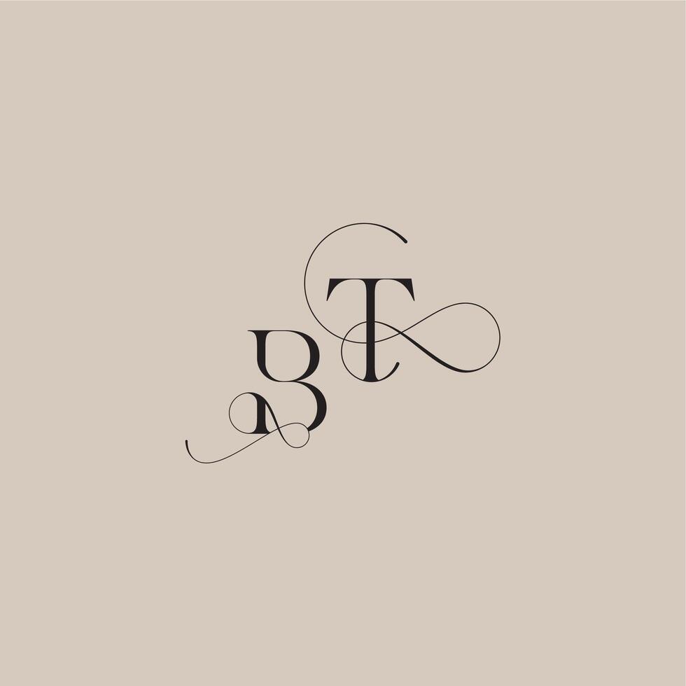 wedding serif monogram logo line and bold mix concept BT beautiful initial letter vector