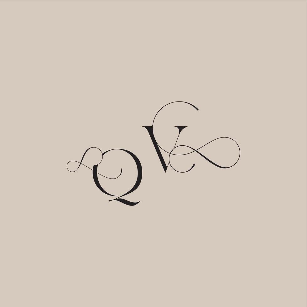 wedding serif monogram logo line and bold mix concept QV beautiful initial letter vector