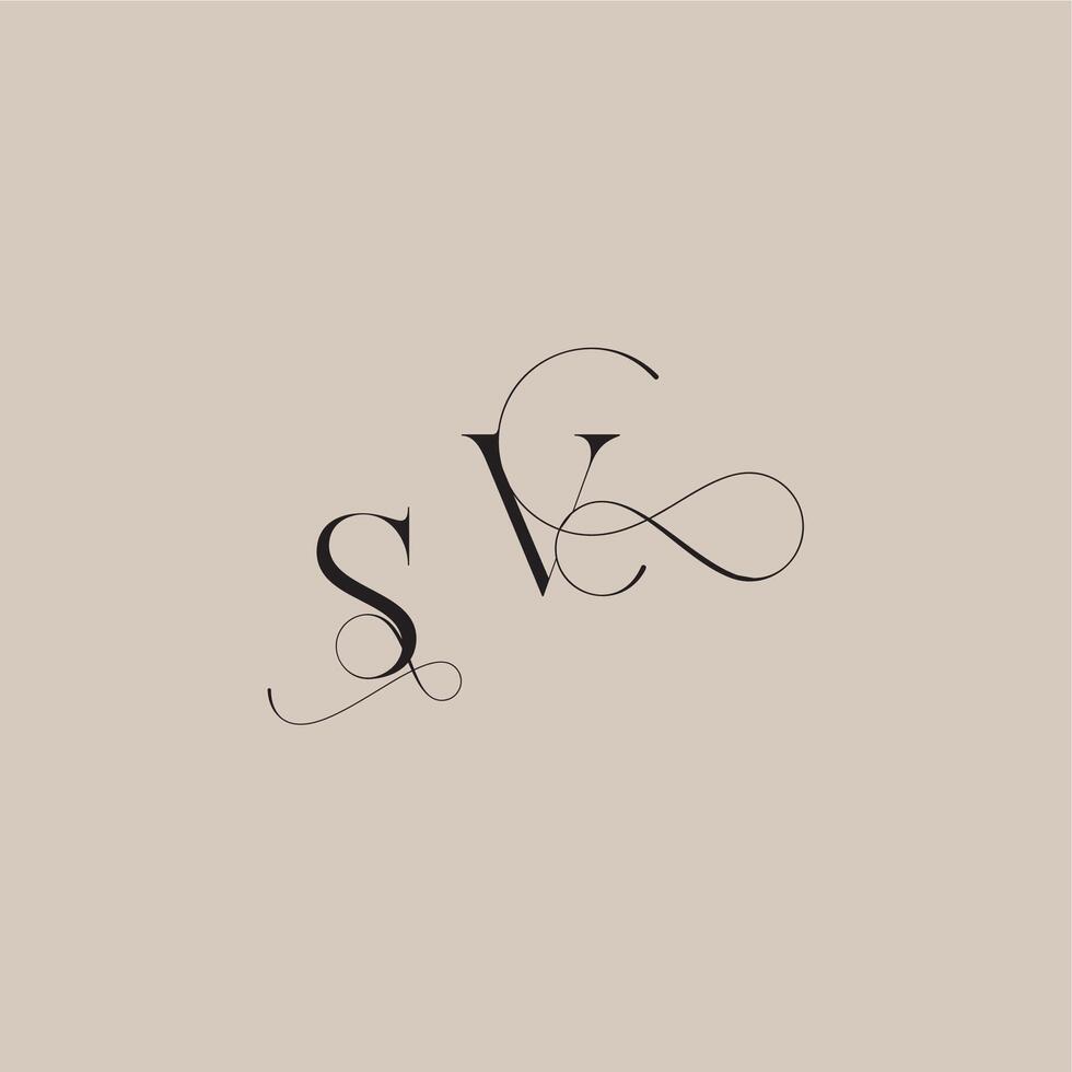 wedding serif monogram logo line and bold mix concept SV beautiful initial letter vector