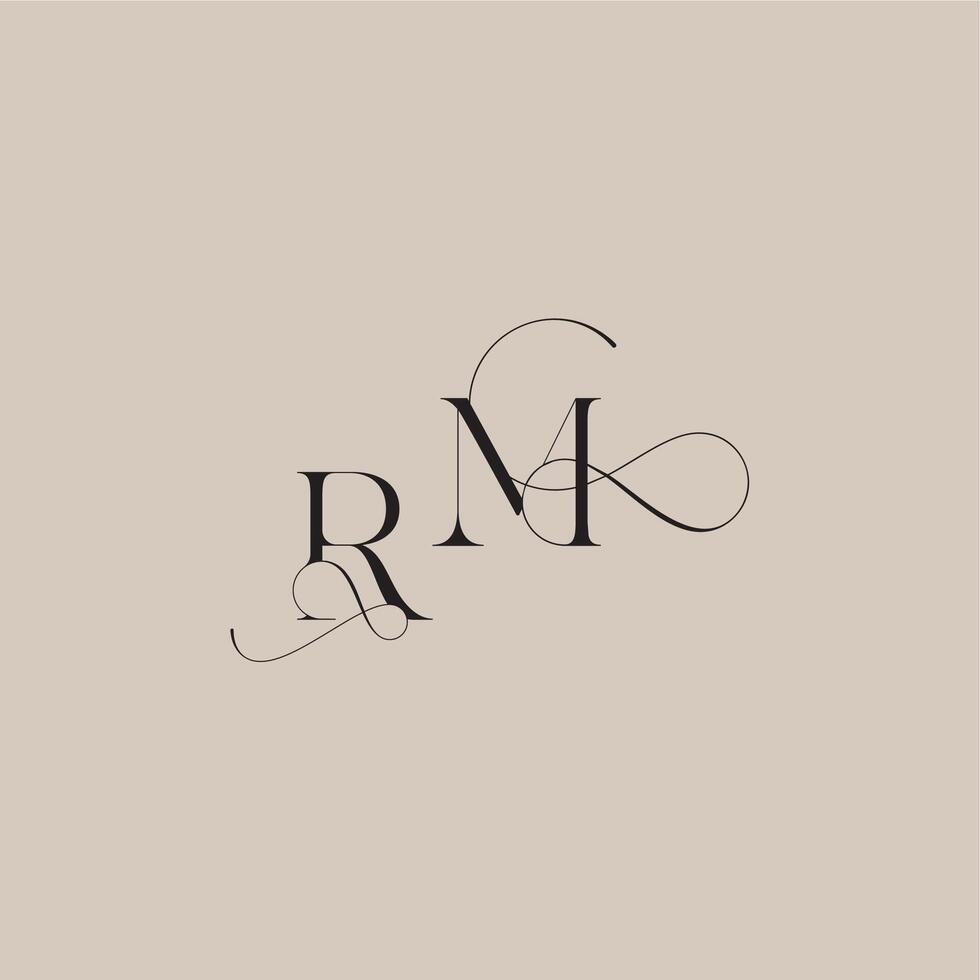 wedding serif monogram logo line and bold mix concept RM beautiful initial letter vector