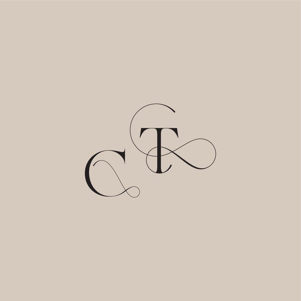 wedding serif monogram logo line and bold mix concept CT beautiful initial letter vector