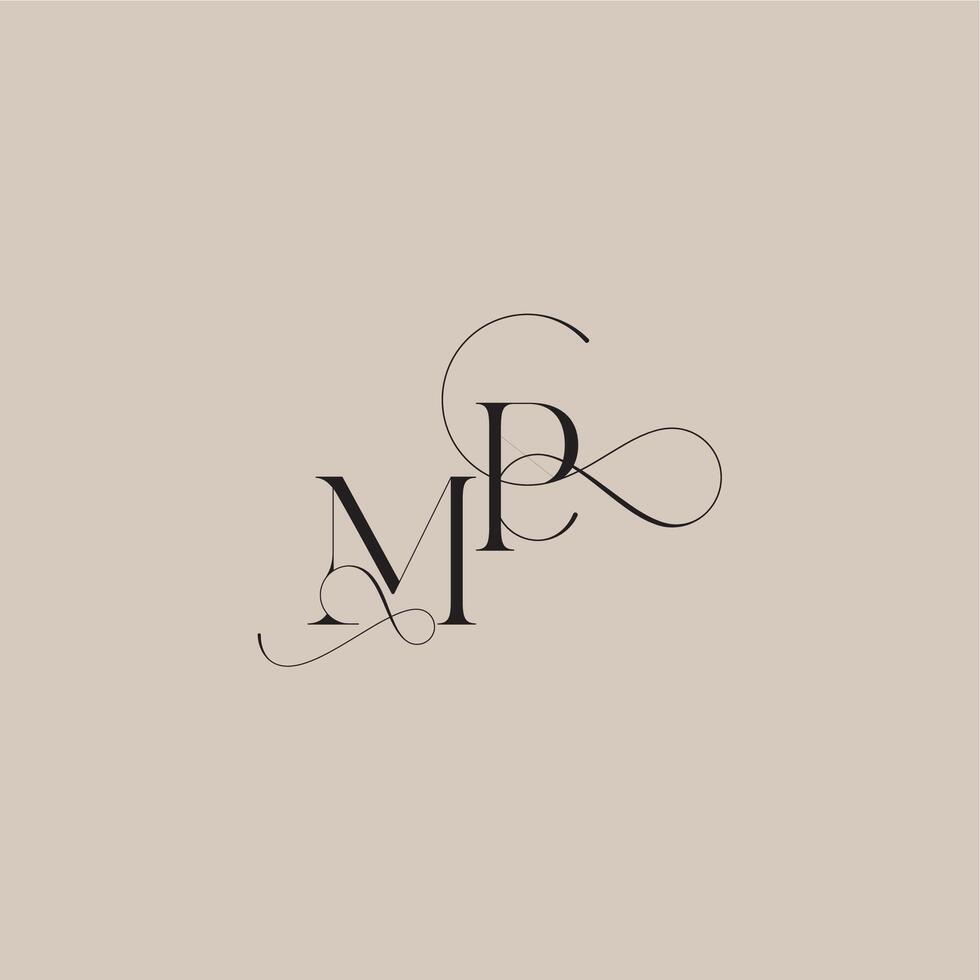 wedding serif monogram logo line and bold mix concept MP beautiful initial letter vector