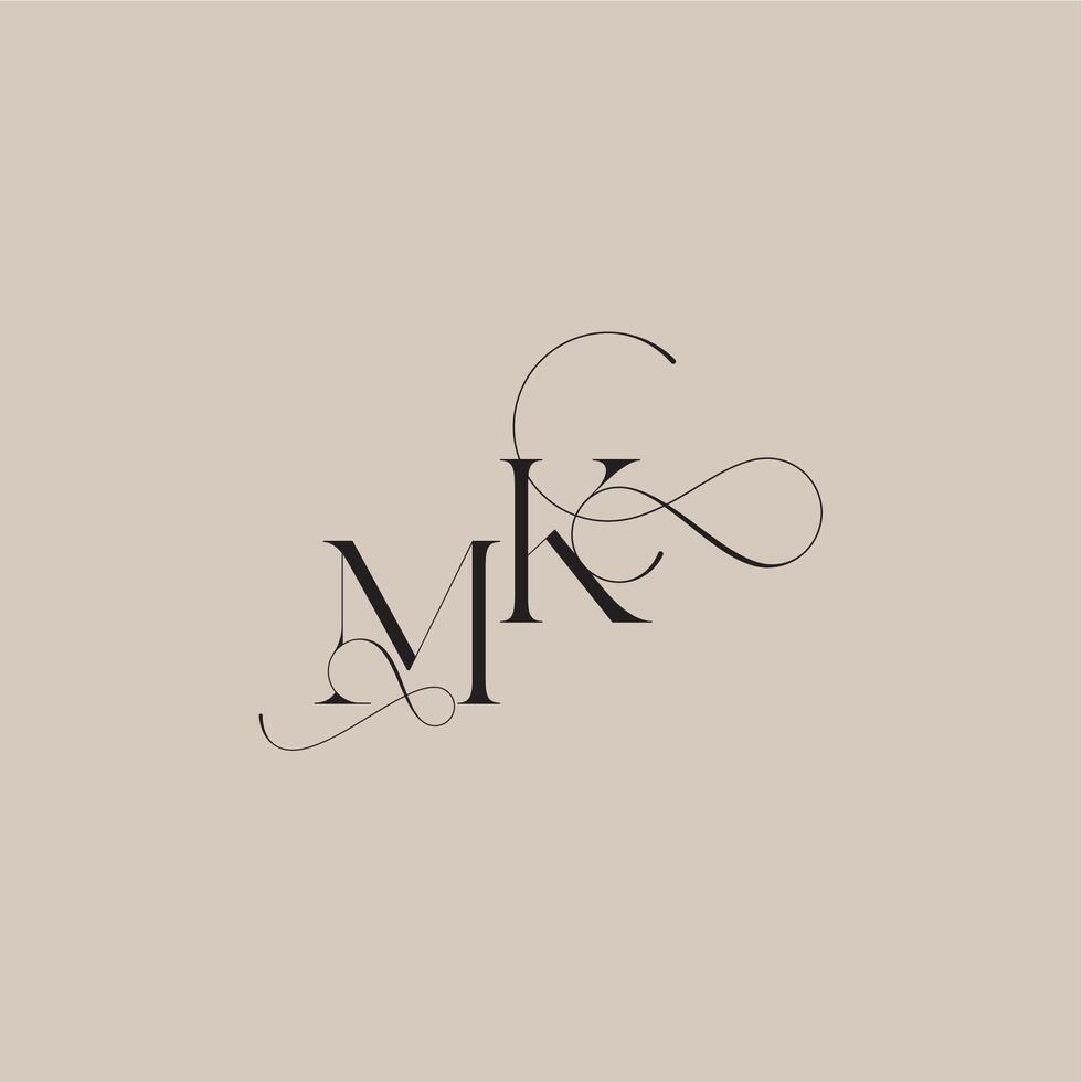 wedding serif monogram logo line and bold mix concept MK beautiful initial letter vector