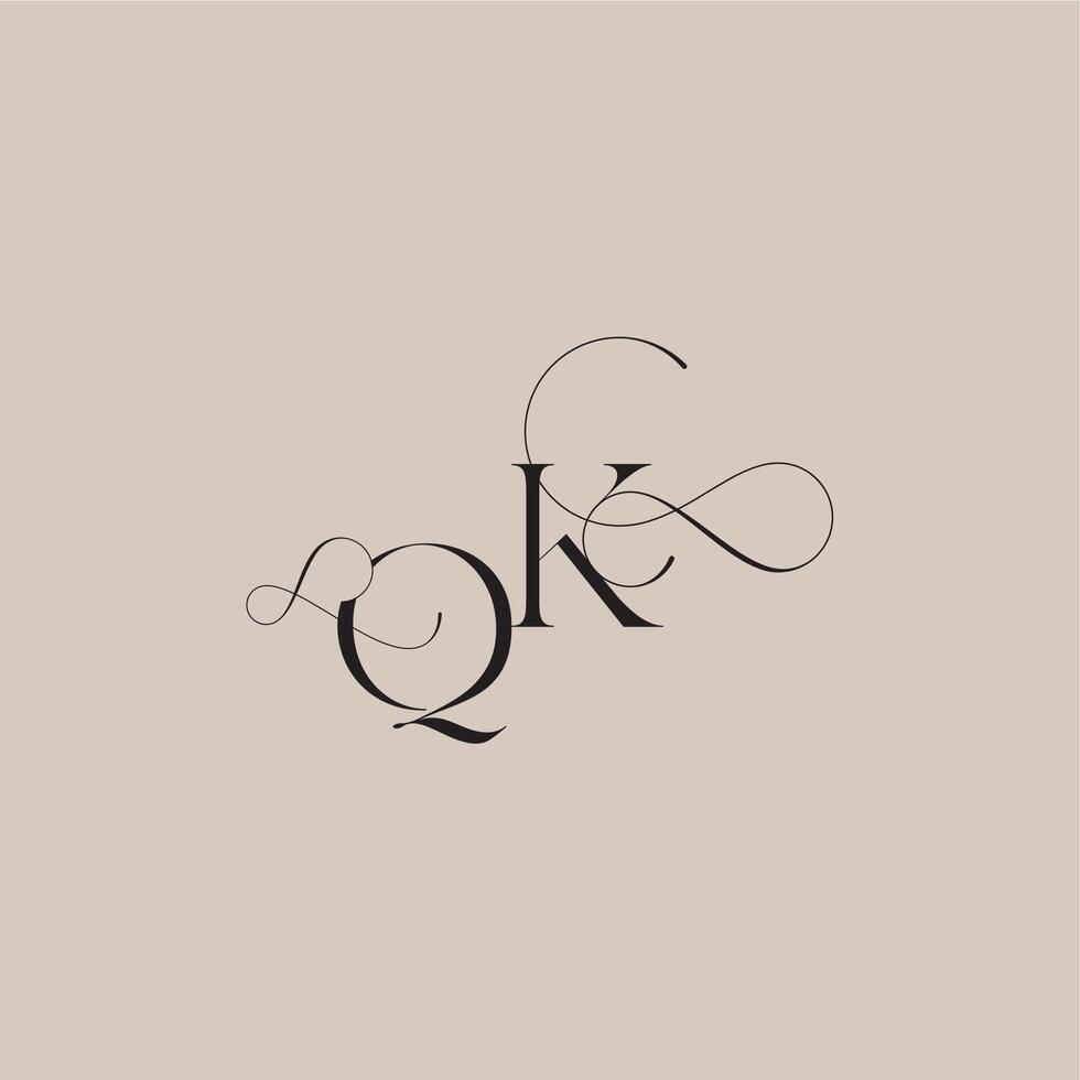wedding serif monogram logo line and bold mix concept QK beautiful initial letter vector