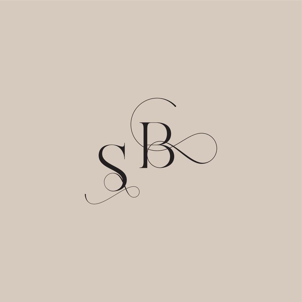 wedding serif monogram logo line and bold mix concept SB beautiful initial letter vector