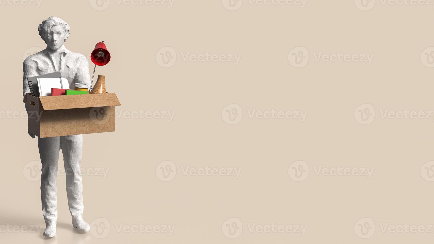 The man and equipment in paper Box for Layoff concept 3d rendering. photo