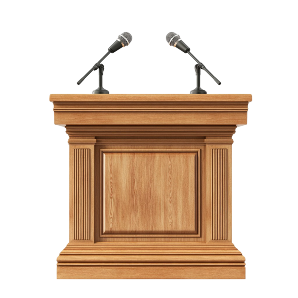 Wooden Podium with Two Microphones, Empty and Simple on Transparent background AI-Generative png