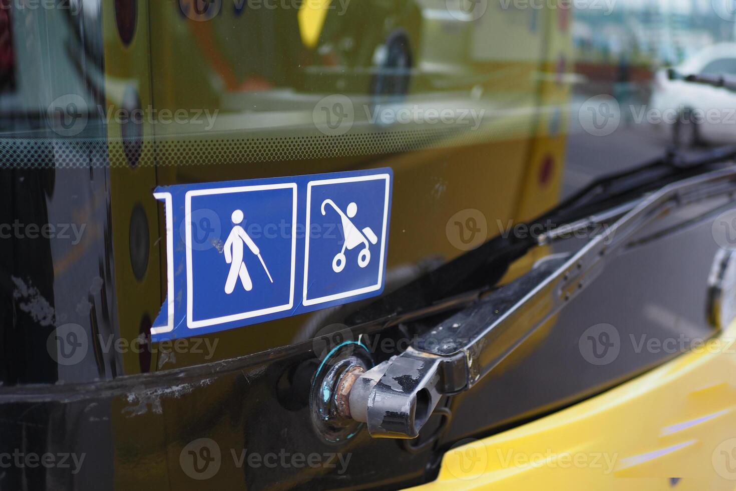 Enhancing accessibility with yellow checkerboard symbols for public transportation icon display photo