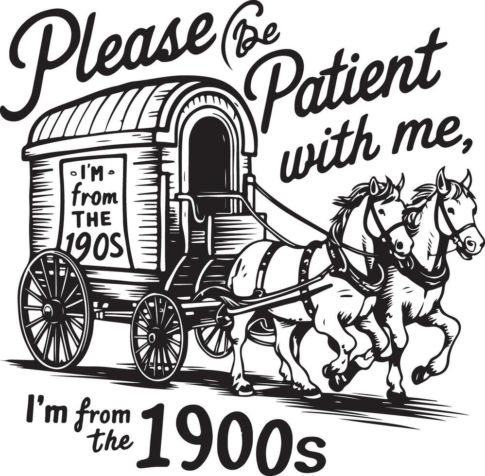 illustration of a vintage cart pulled by two energetic horses vector