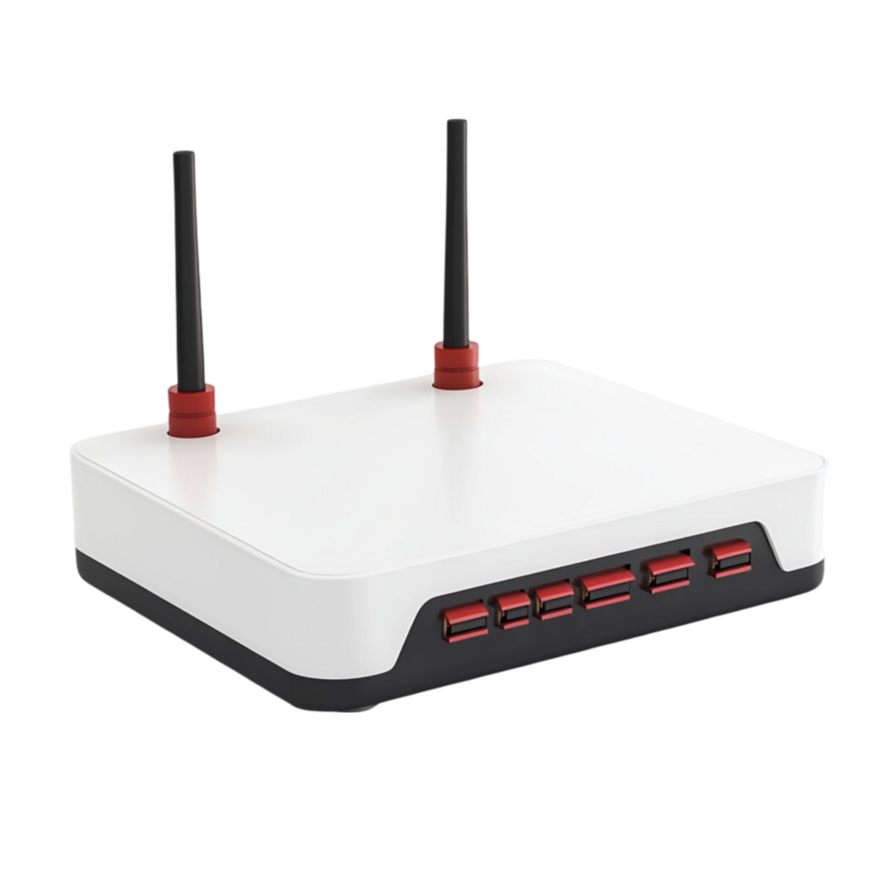 White Router with Two Red Antennas on Transparent background AI-Generative png