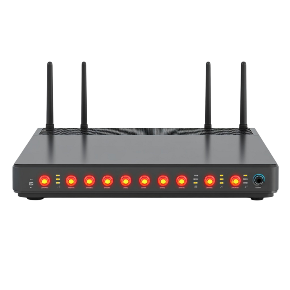 Router with Red Lights on Transparent background AI-Generative png