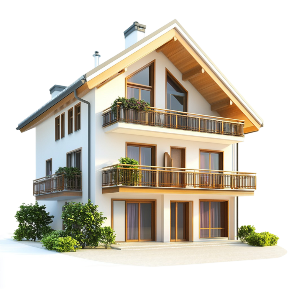 3D Model of a House with Balcony and Terrace on Transparent background AI-Generative png