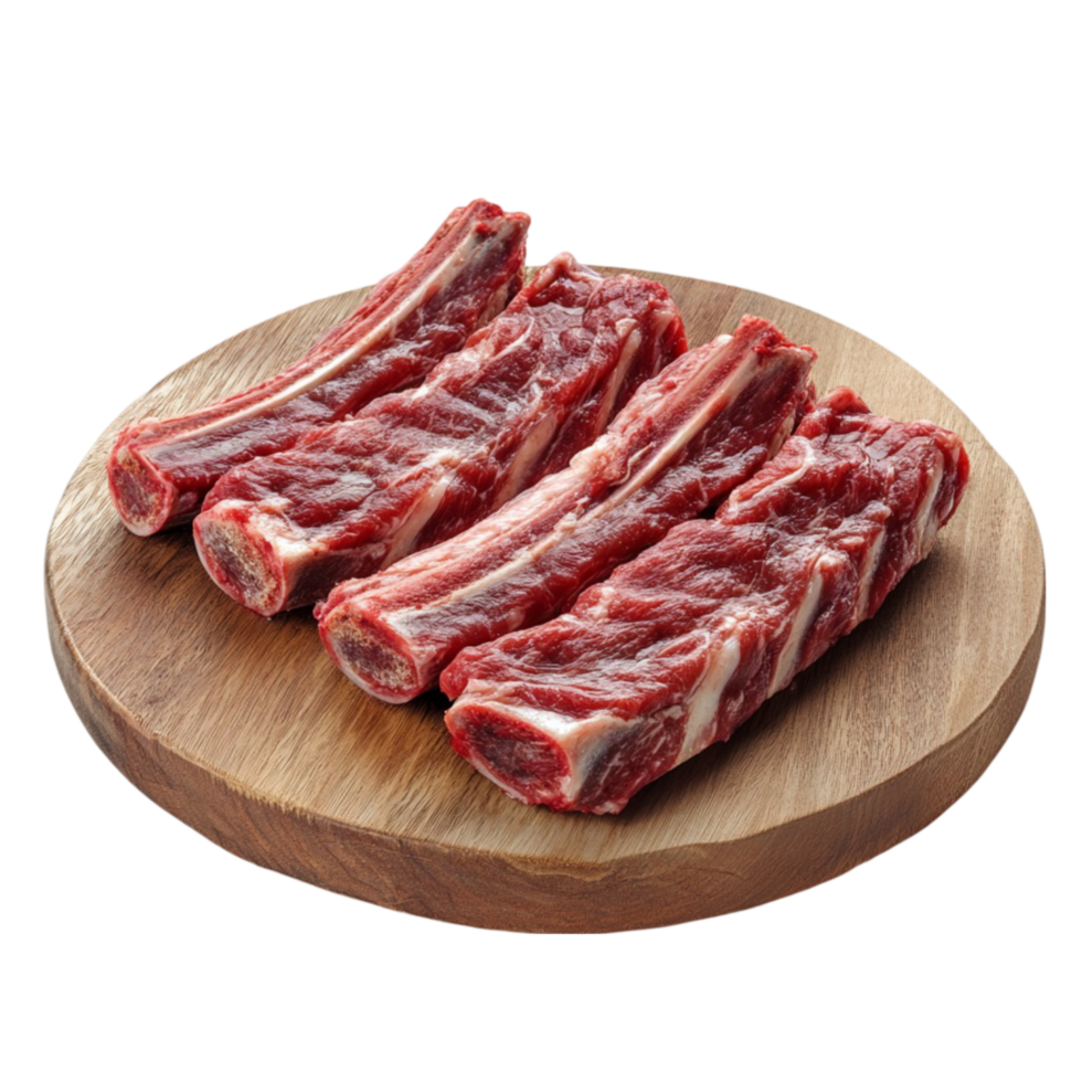 Raw Beef Ribs on a Wooden Cutting Board on Transparent background AI-Generative png