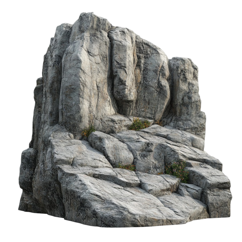 3D Rock with Plants on It on Transparent background AI-Generative png