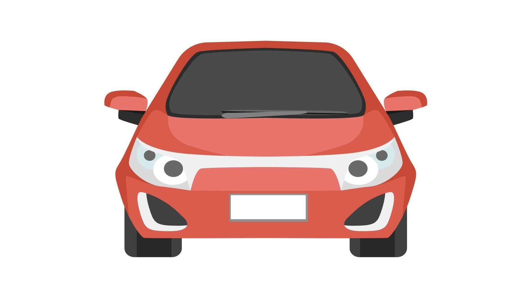 Cartoon or illustration of soft red car view from front car. Isolated white background. vector