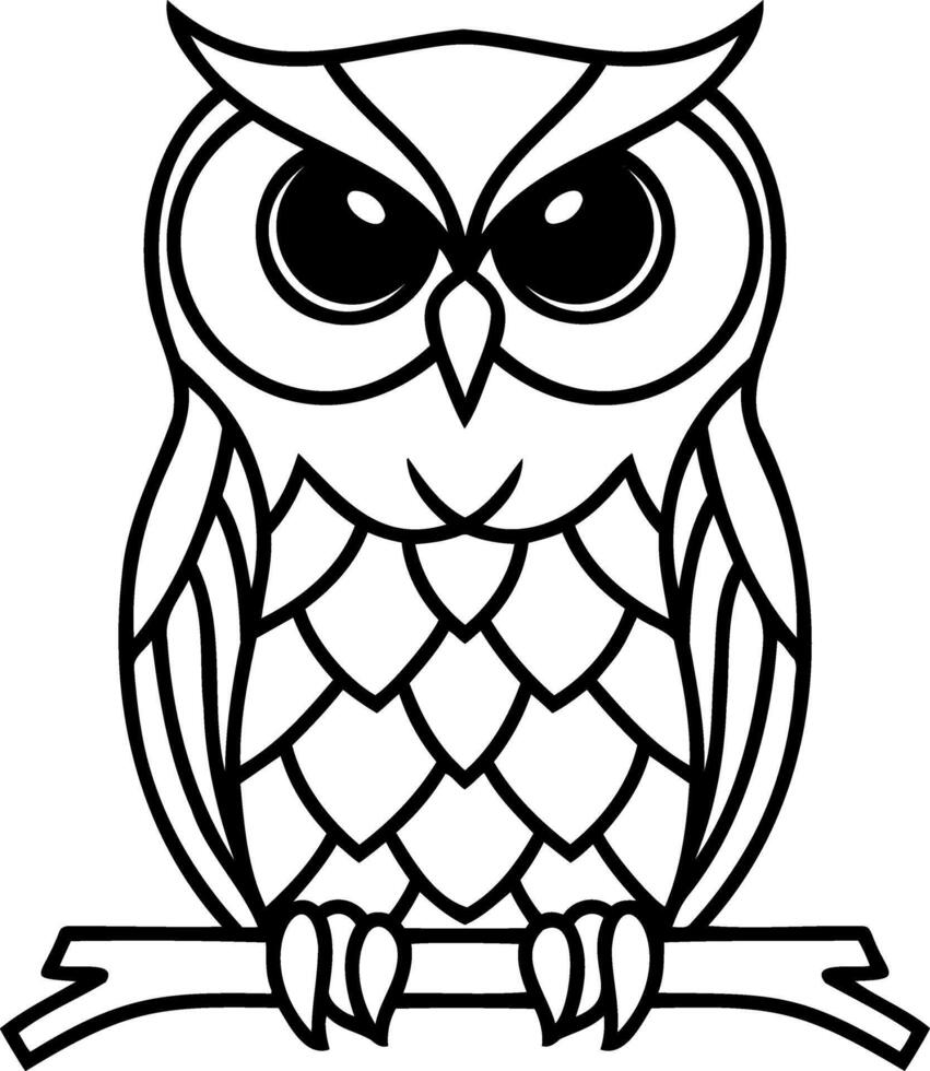 Owl icon Animal art Coloring page book Sketch vector