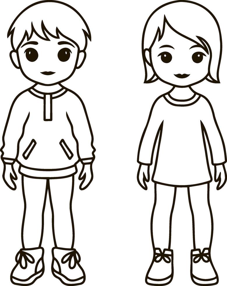 Girl and boy Hand drawn coloring page book vector