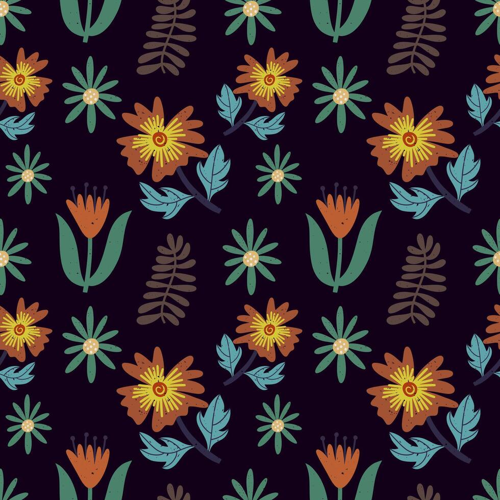 Flower leaf seamless pattern Hand drawn background vector
