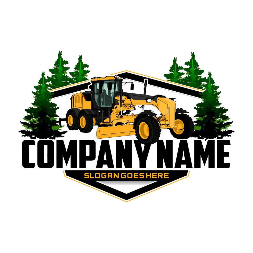 Motor grader road heavy equipment vehicle logo on white background vector