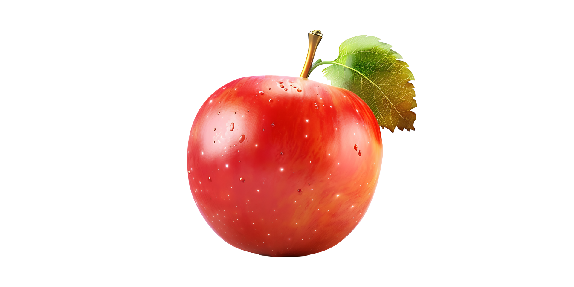 Vibrant Red Apple with Green Leaf png
