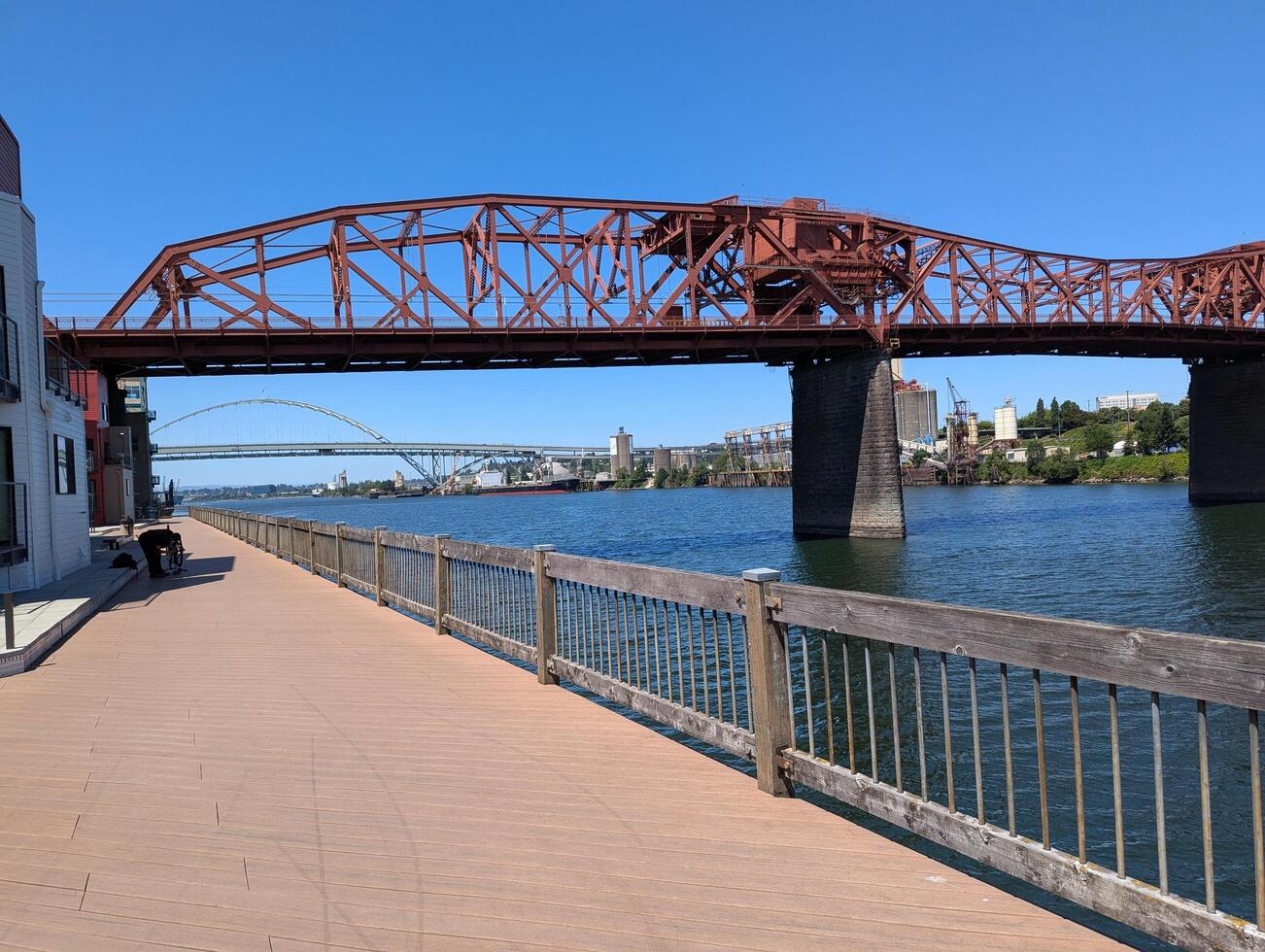 Portland, Oregon, USA - 07.10.2024 View of the Broadway Bridge and Fremont Bridge across the Willamette River. Portland, Oregon, USA. photo