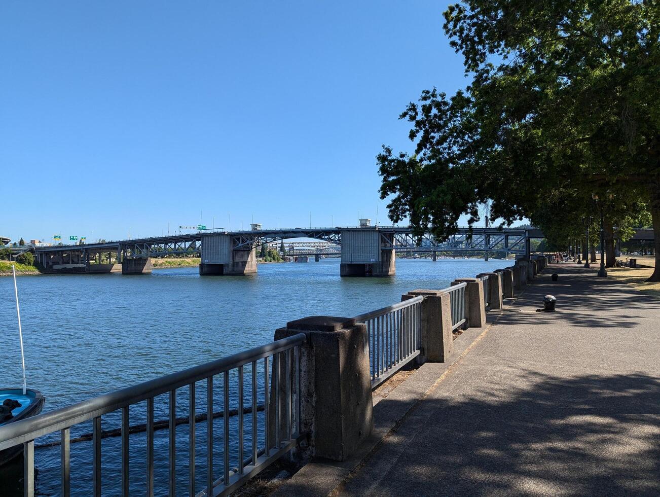 Portland, Oregon, USA - 07.10.2024 View of the Morrison Bridge across the Willamette River. Portland, Oregon, USA. photo