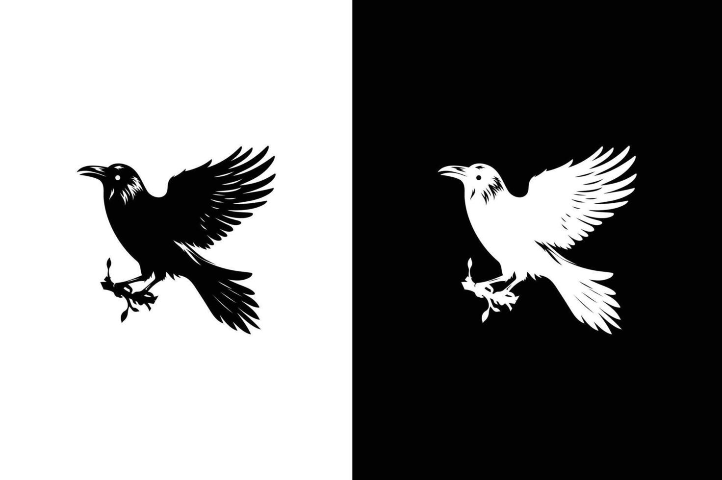 Crow icon silhouette illustration. , isolated black white silhouette bird, crow icon vector