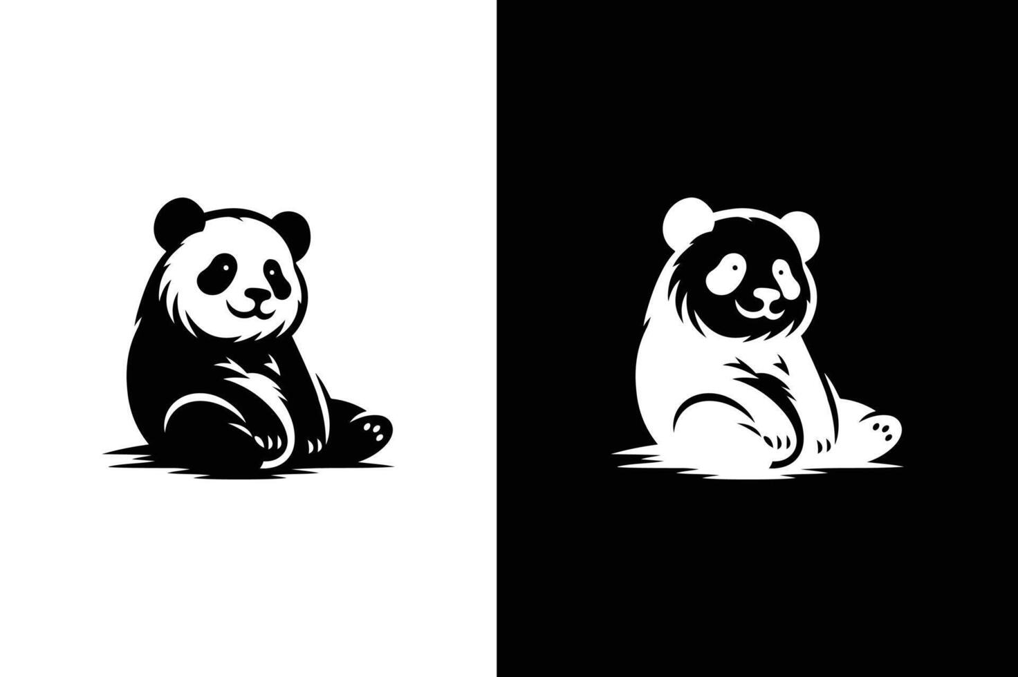 Panda icon silhouette illustration. Panda bear silhouette Logo design template black white background. vector