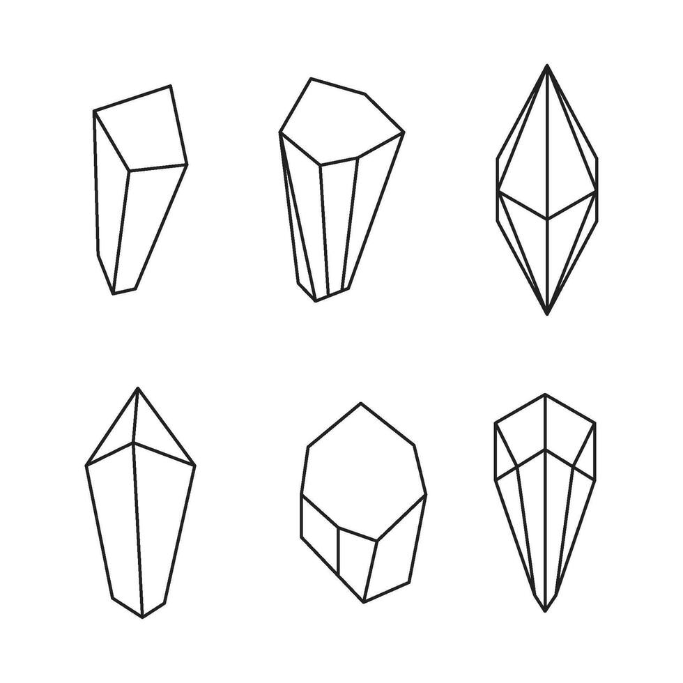 Jewel quartz crystal thin line icon set. Outline sign of treasure gem vector