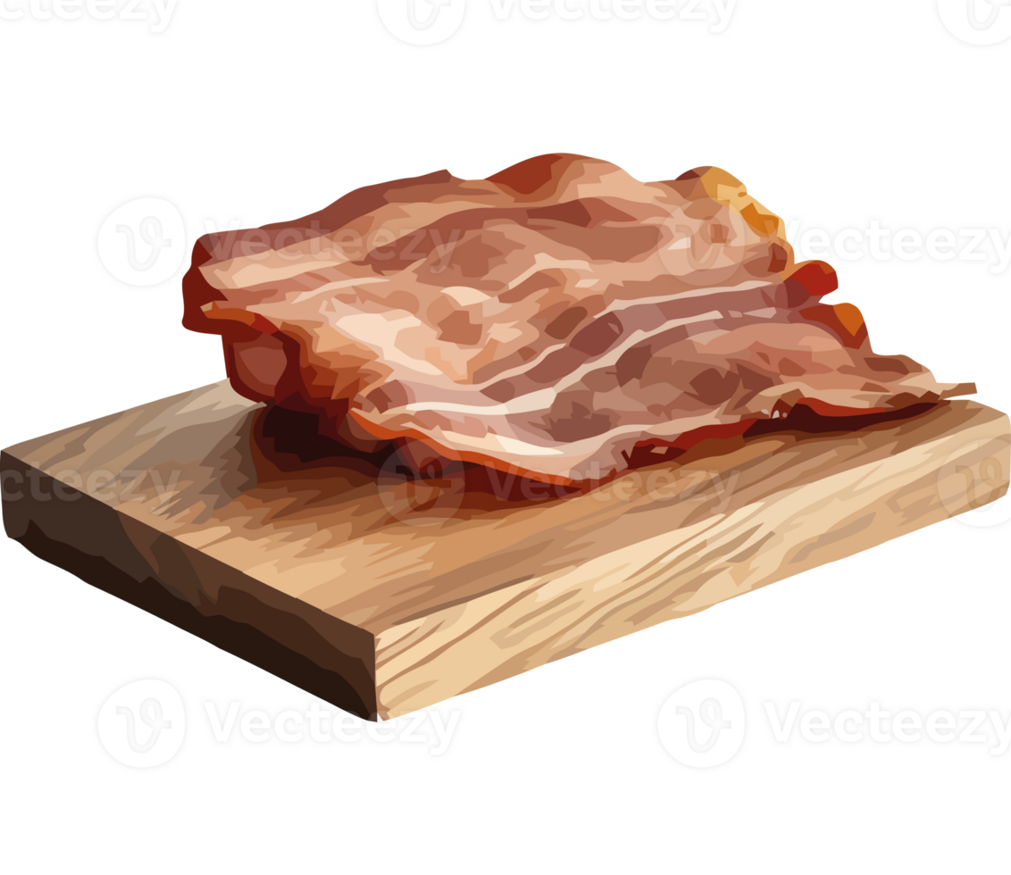 Bacon on a wooden cutting board png