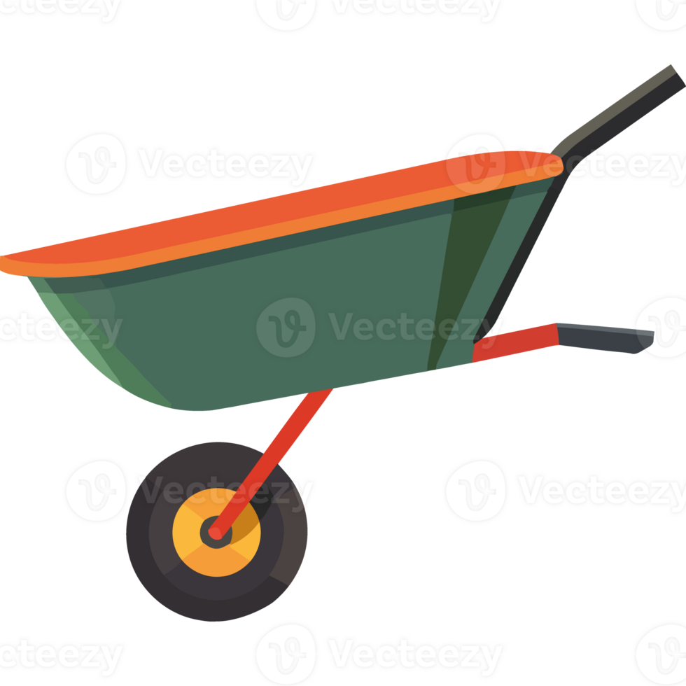 A wheelbarrow with a green and orange handle png