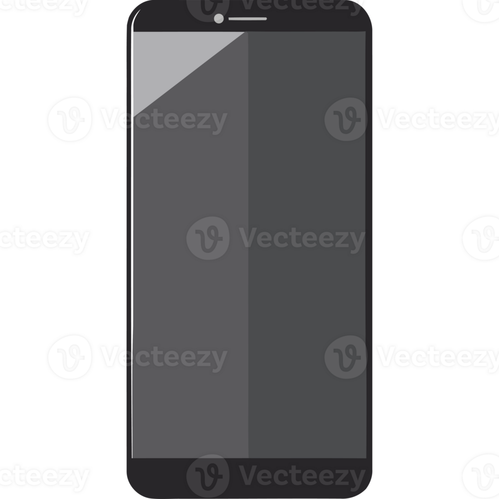 A black smartphone with a screen on it png