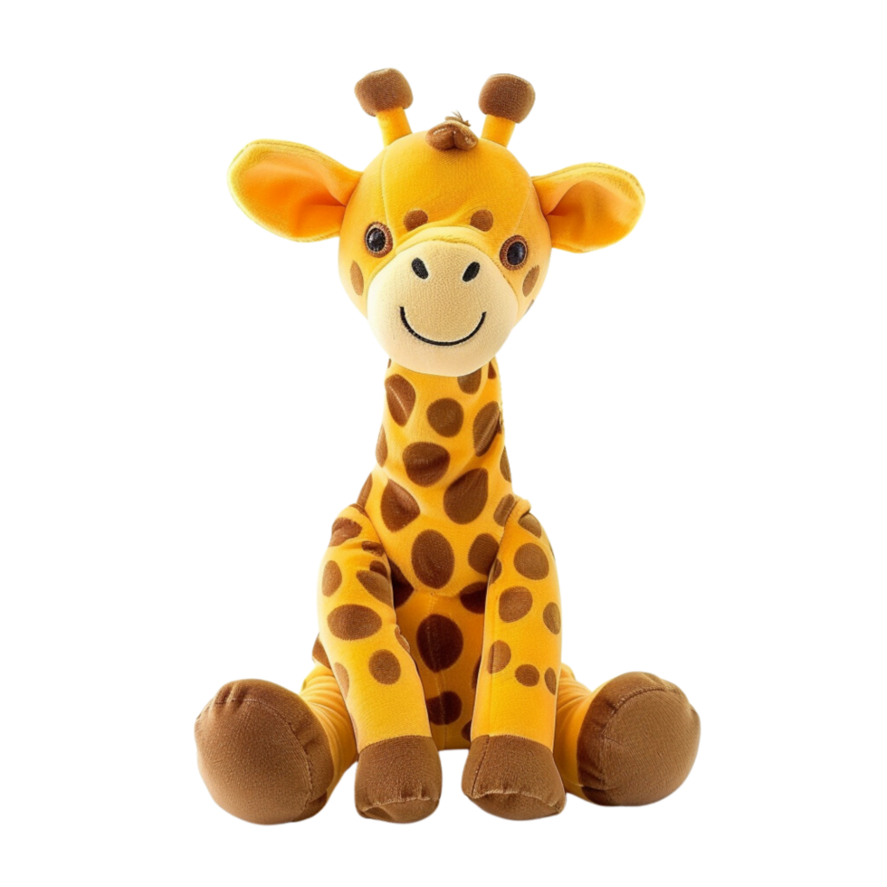 A single cute giraffe toy front view isolated on transparent background png
