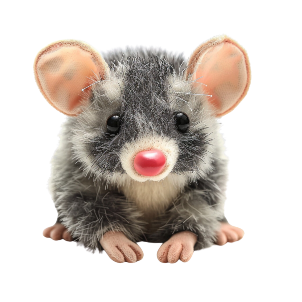 A single cute possum toy, soft toy front view isolated on transparent background png