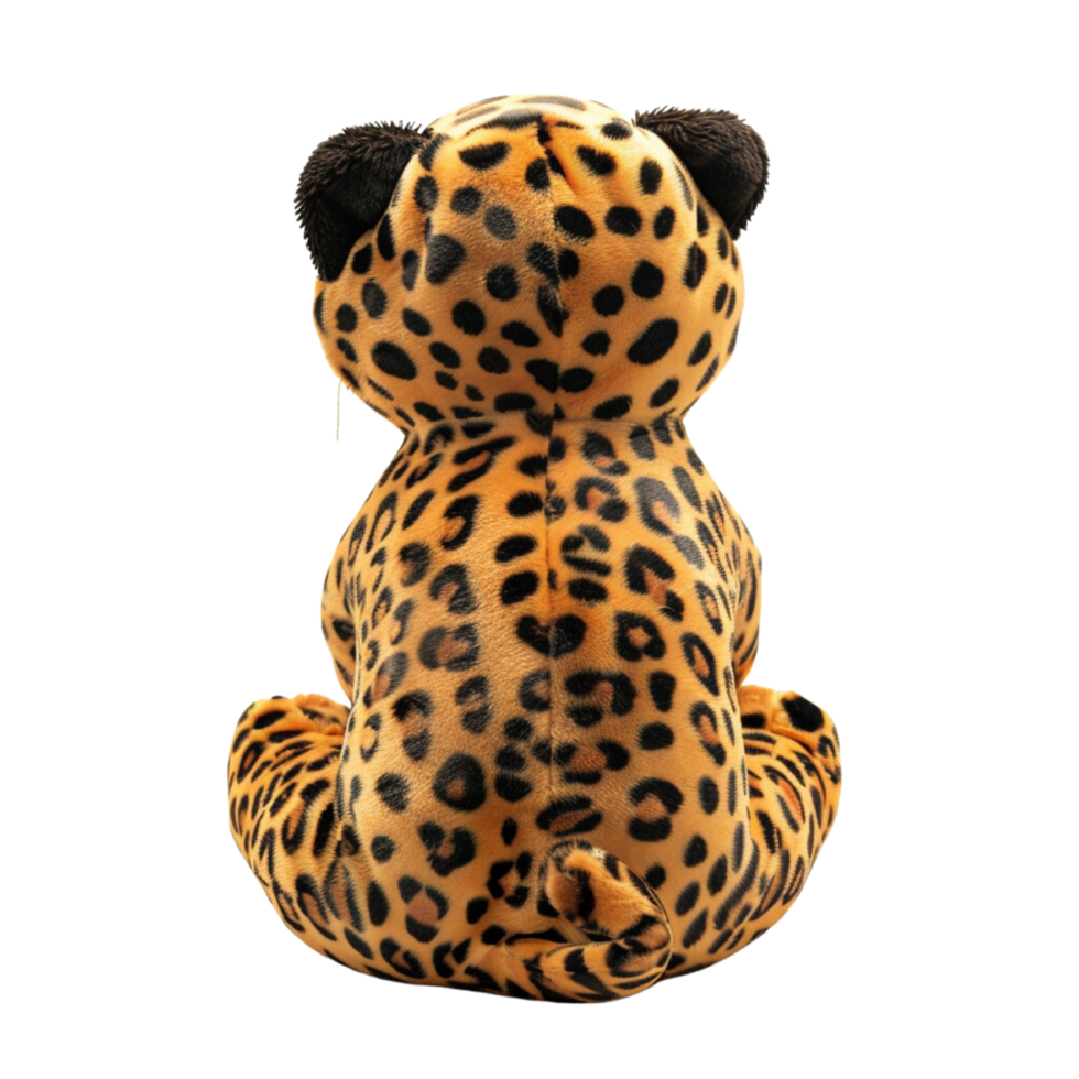 A single cute leopard toy, soft toy back view isolated on transparent background png