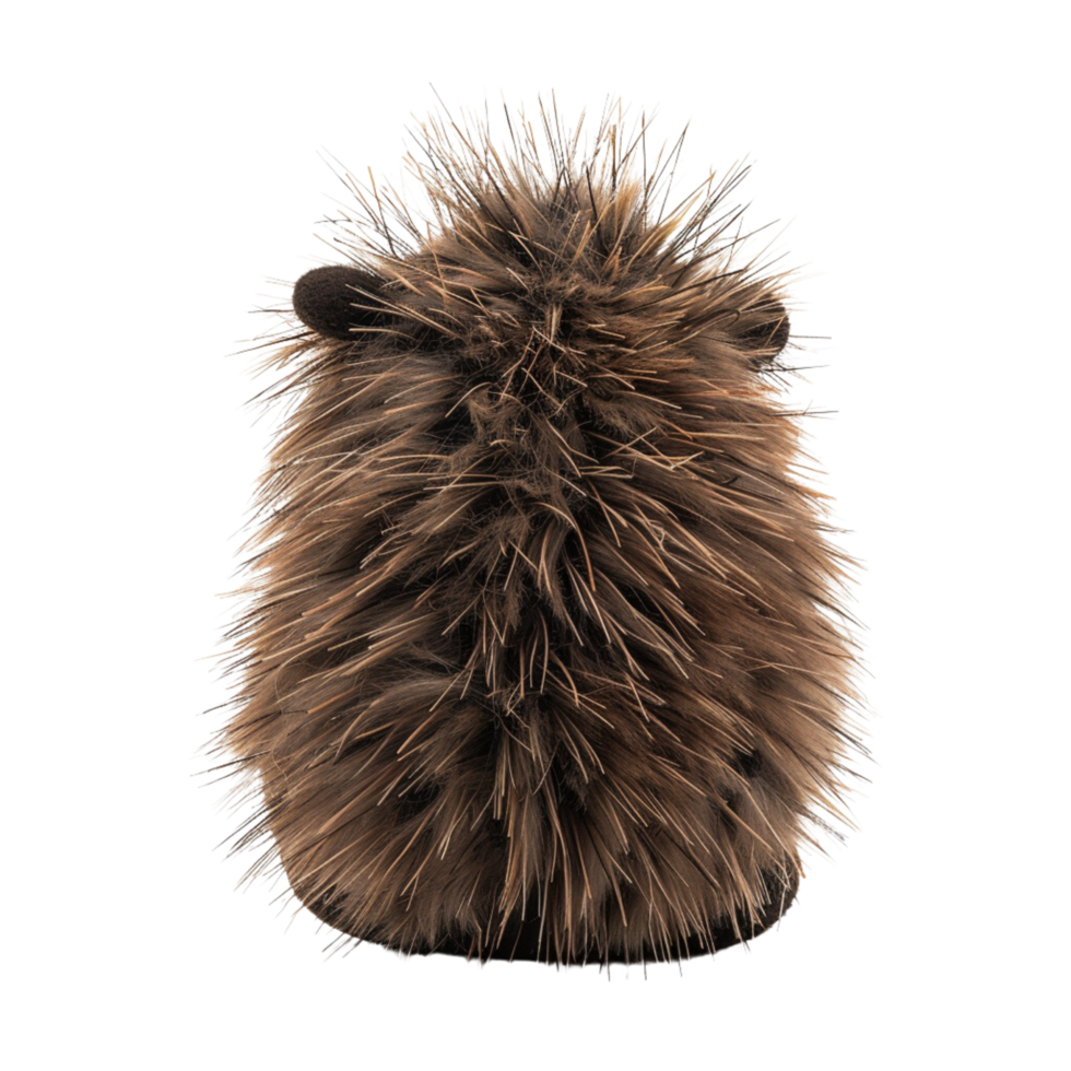 A single cute porcupine toy, soft toy back view isolated on transparent background png
