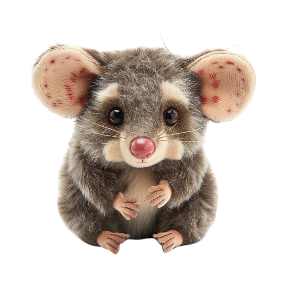A single cute possum toy front view isolated on transparent background png