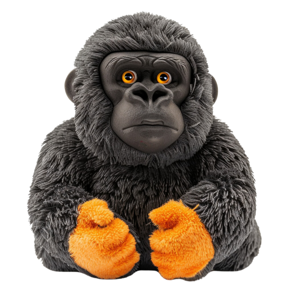 A single cute gorilla toy front view isolated on transparent background png