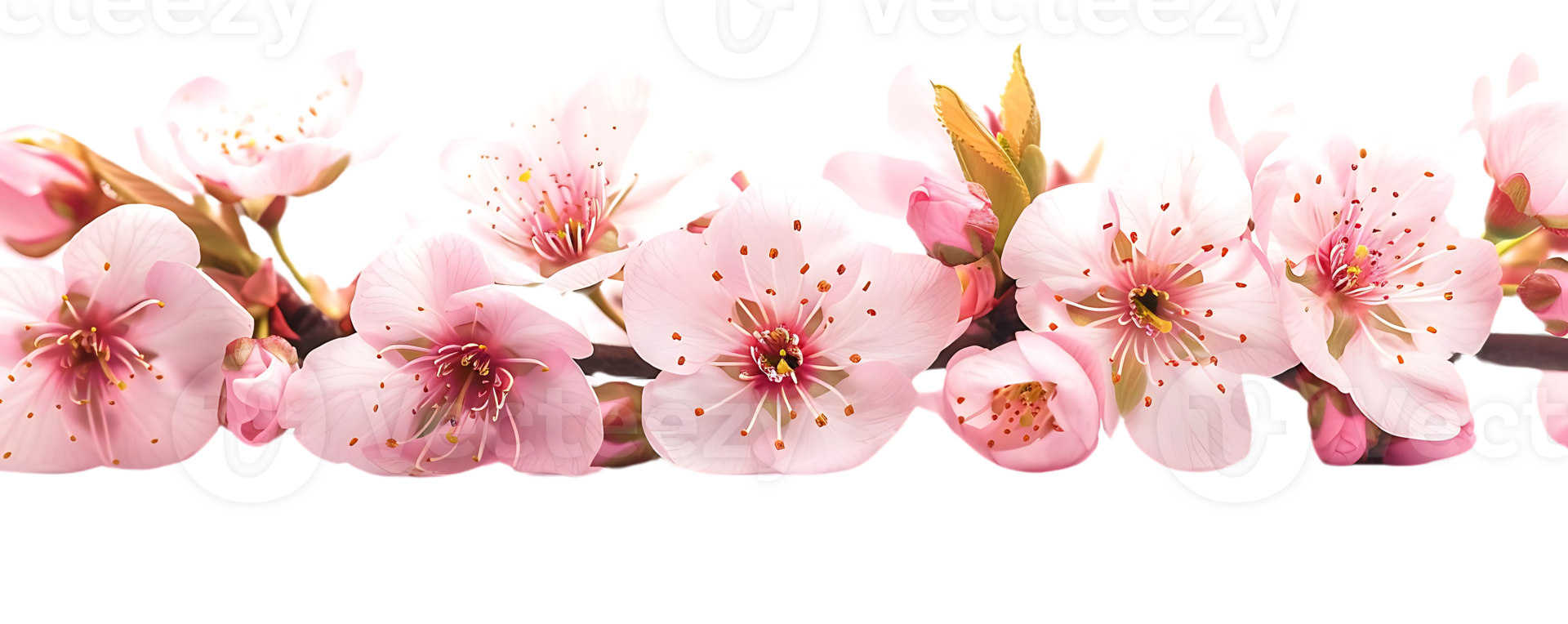 Delicate Pink Cherry Blossoms Blooming on a Branch with a Transparent Background png