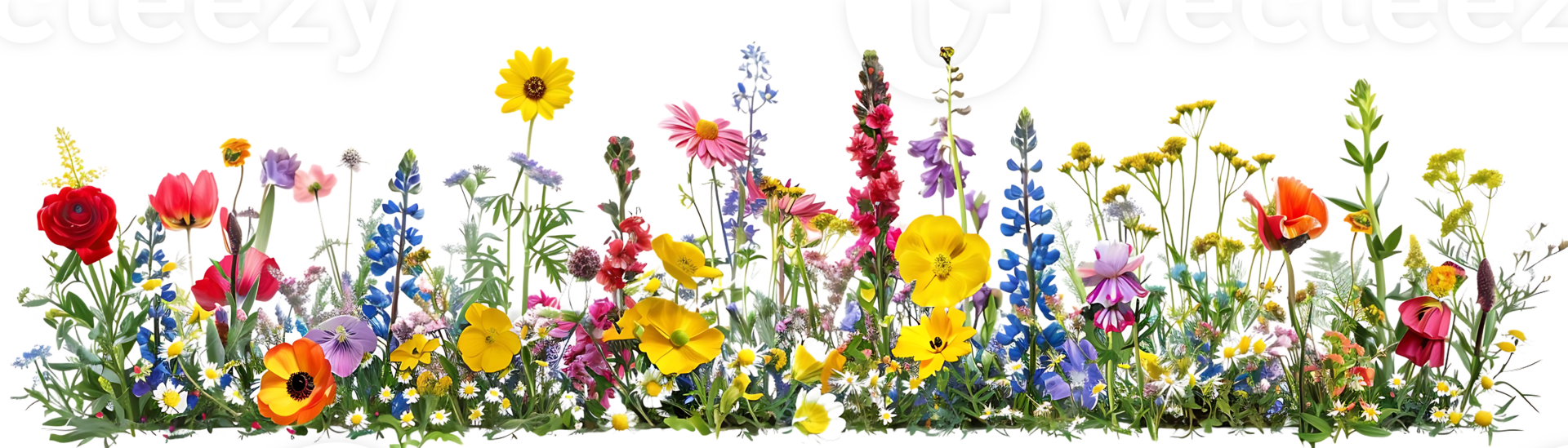 Blooming Wildflowers with Transparent Background - A Colorful Display of Nature's Beauty png