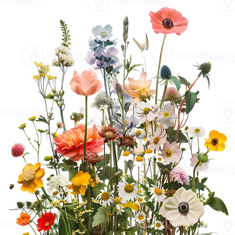 A Bouquet of Vibrant Flowers with a Transparent Background png