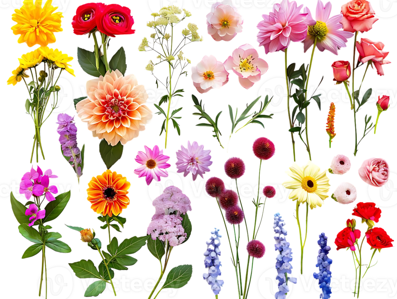 Vibrant Floral Collection with Transparent Background png