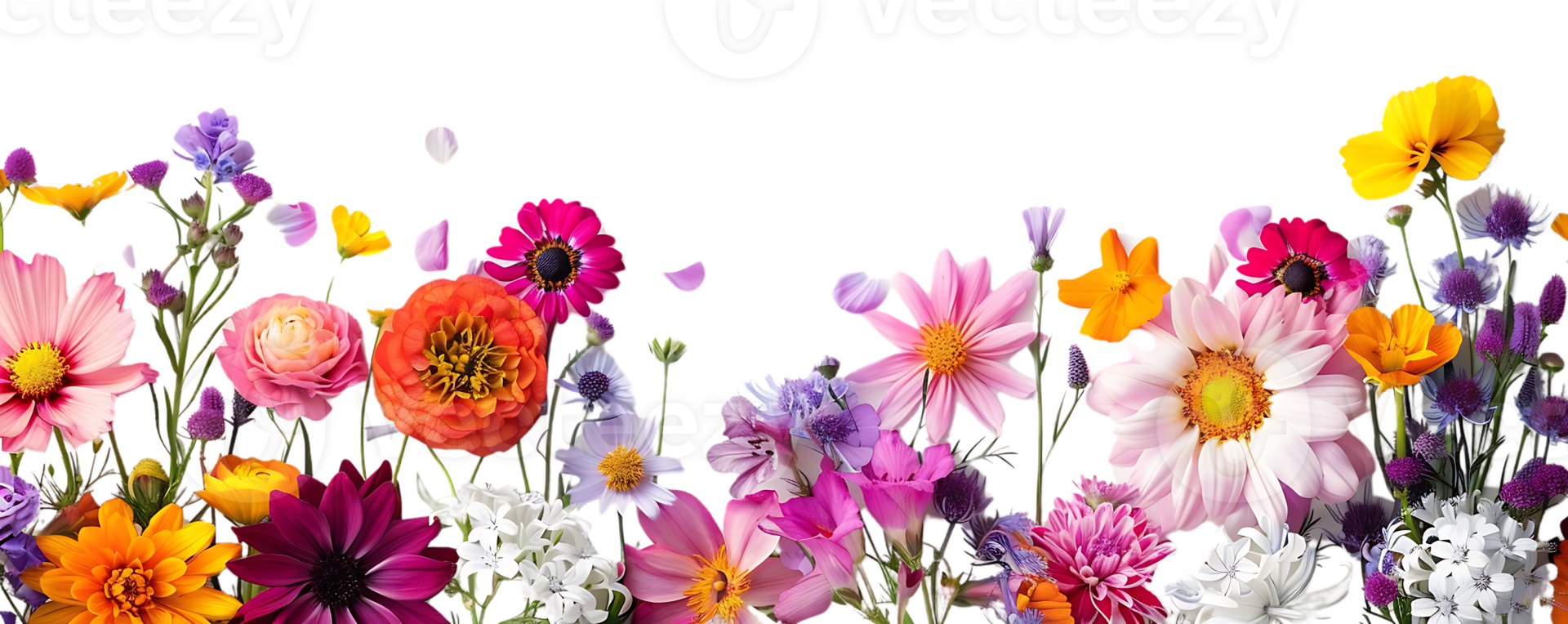 Vibrant Wildflowers Bloom Against a Transparent Background, Creating a Beautiful Floral Display png