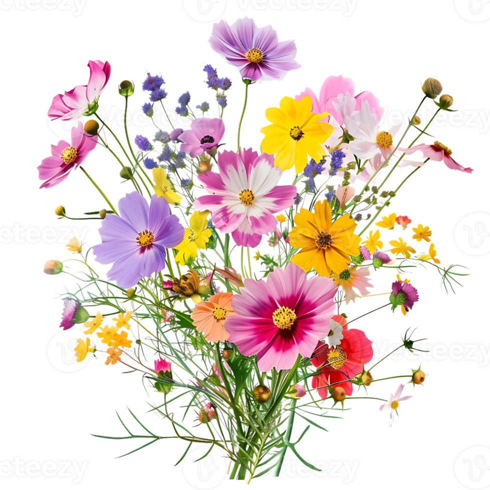 Vibrant Wildflower Bouquet with a Transparent Background png