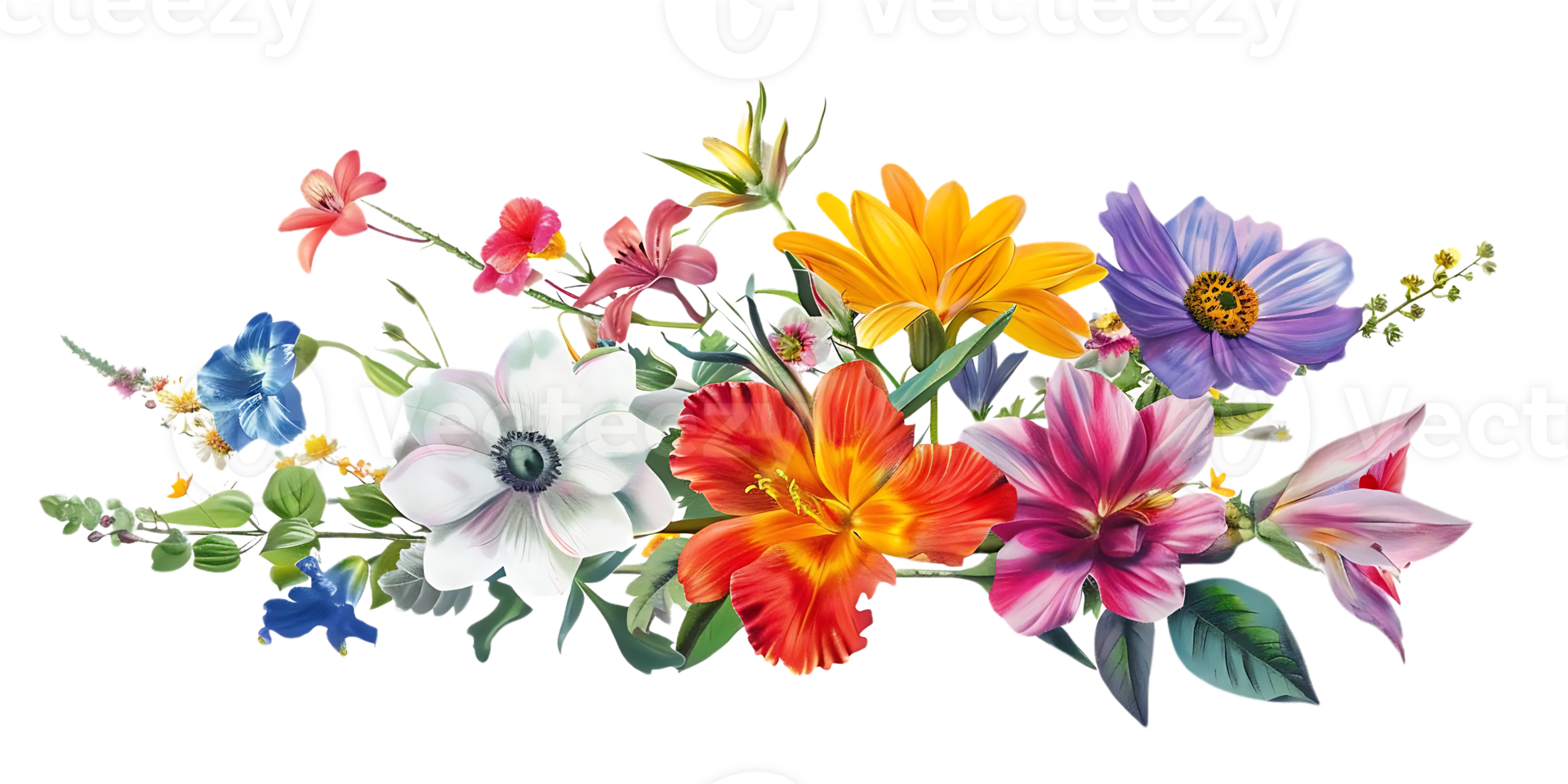 Vibrant Bouquet of Flowers with Transparent Background, Blooming with Color and Beauty png
